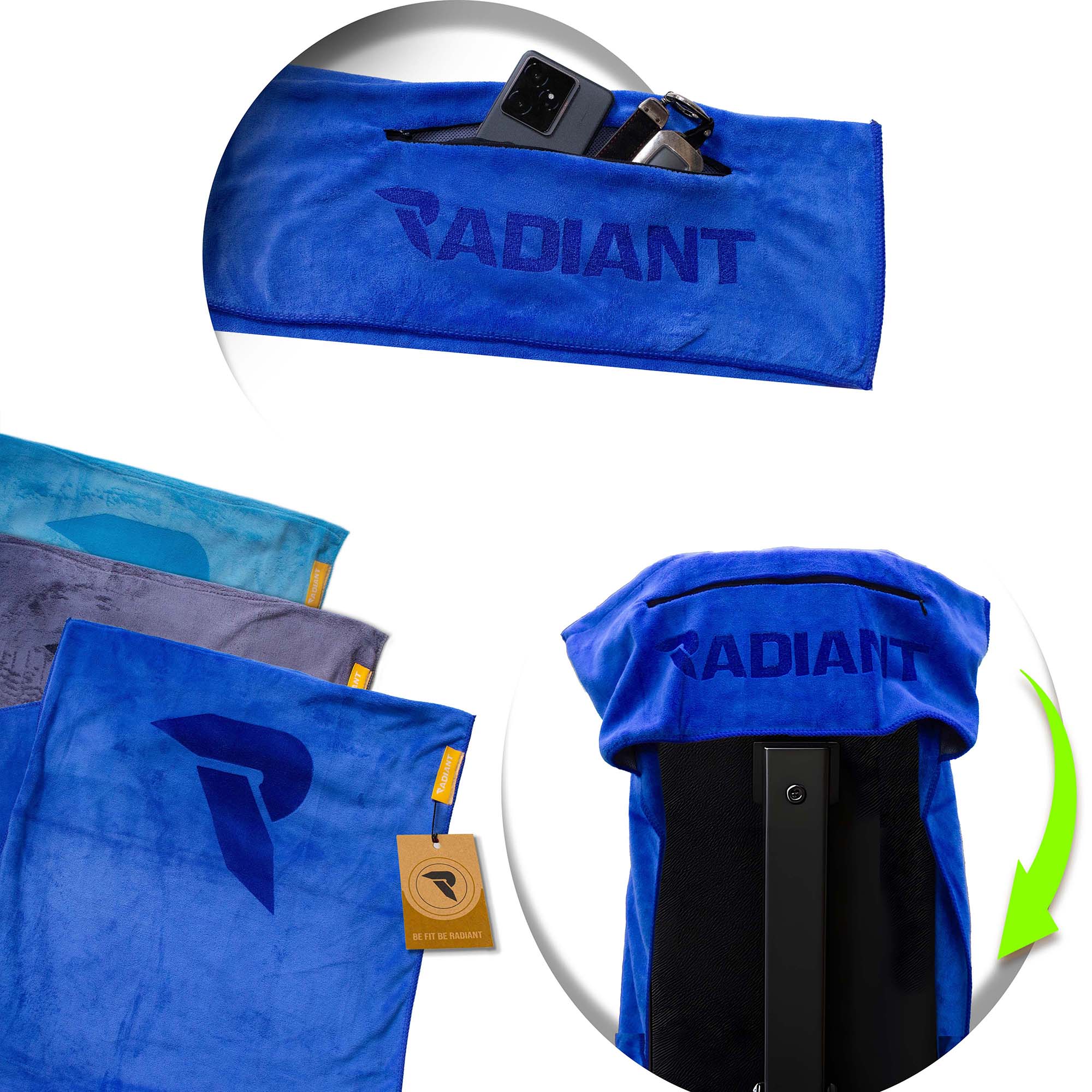 Radiant Sporthanddoek met Ritsvak 50x100cm Blauw