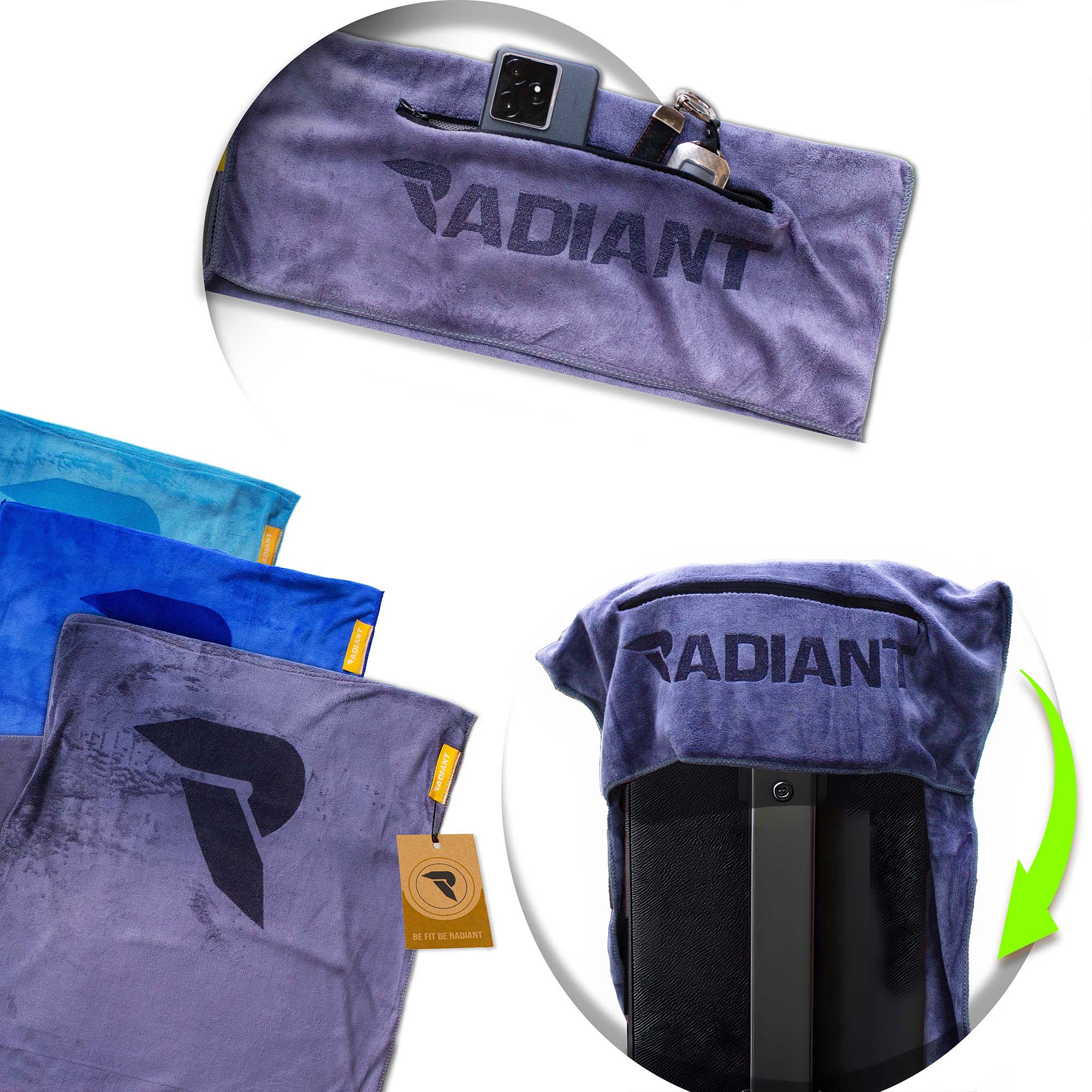 Radiant Sporthanddoek met Ritsvak 50x100cm Grijs