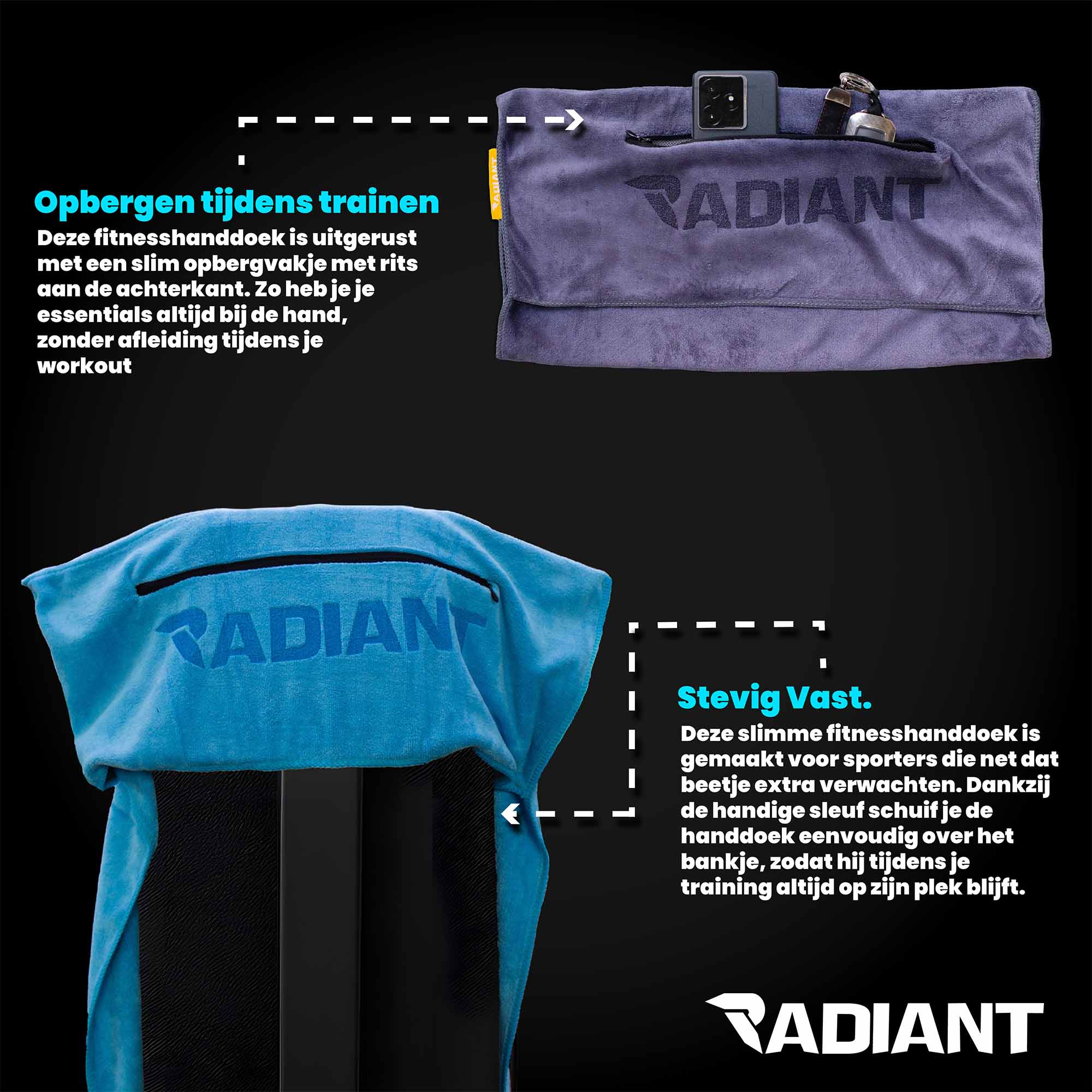 Radiant Sporthanddoek met Ritsvak 50x100cm Baby Blauw - Afbeelding 3