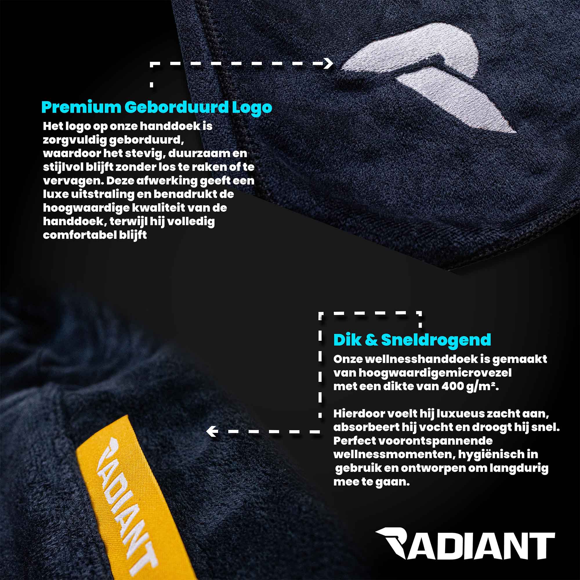 Radiant Sauna Kilt Heren - 70 x 140 cm - Zwart/Grijs - Afbeelding 4