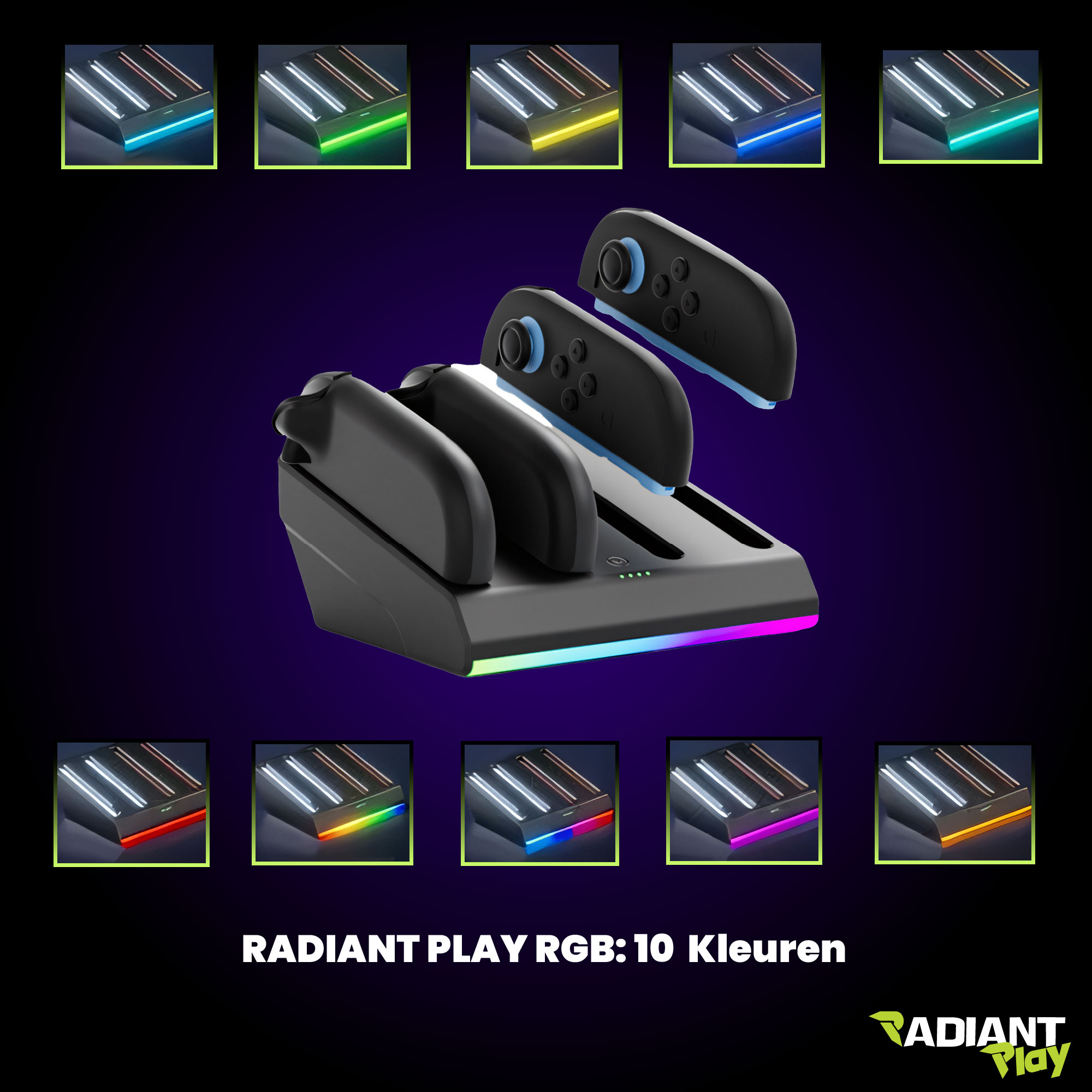 Radiant Play Joy-Con Oplaadstation voor Nintendo Switch 2 met RGB-Verlichting - Afbeelding 3