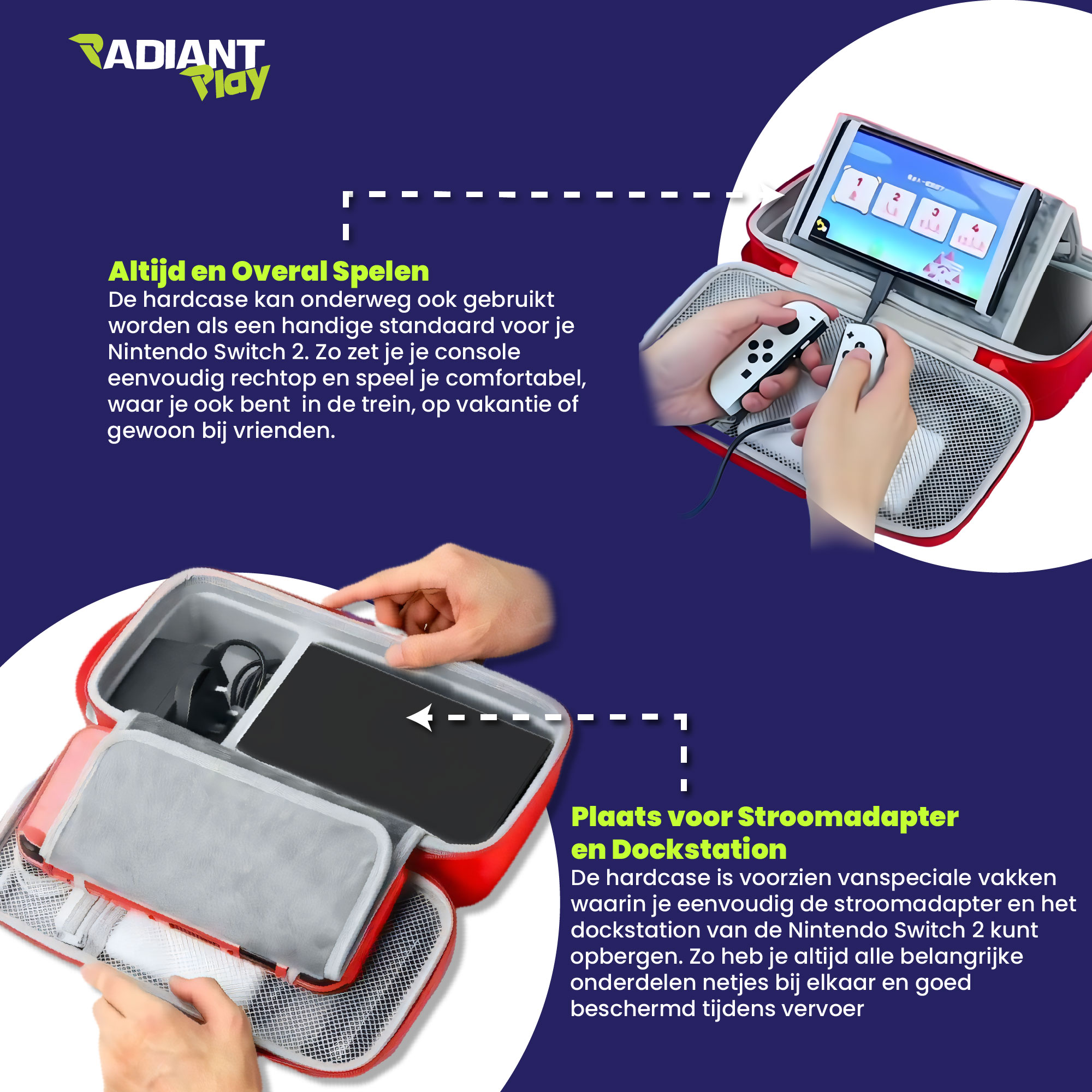 Radiant Play Travel Hardcase voor Nintendo Switch 2 - Rood - Afbeelding 4